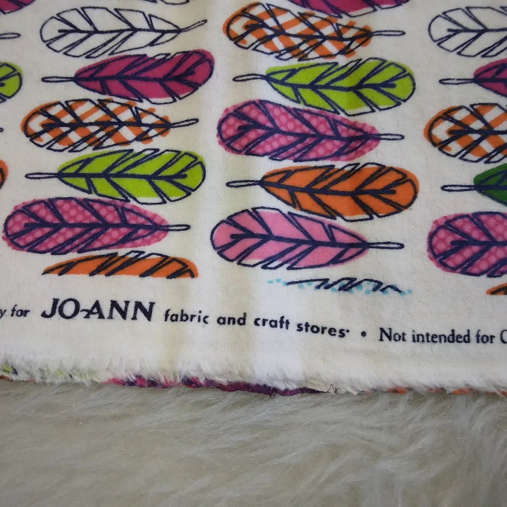 FABRIC Colorful Feather Print Fabric by Joann flannel 100% Cotton